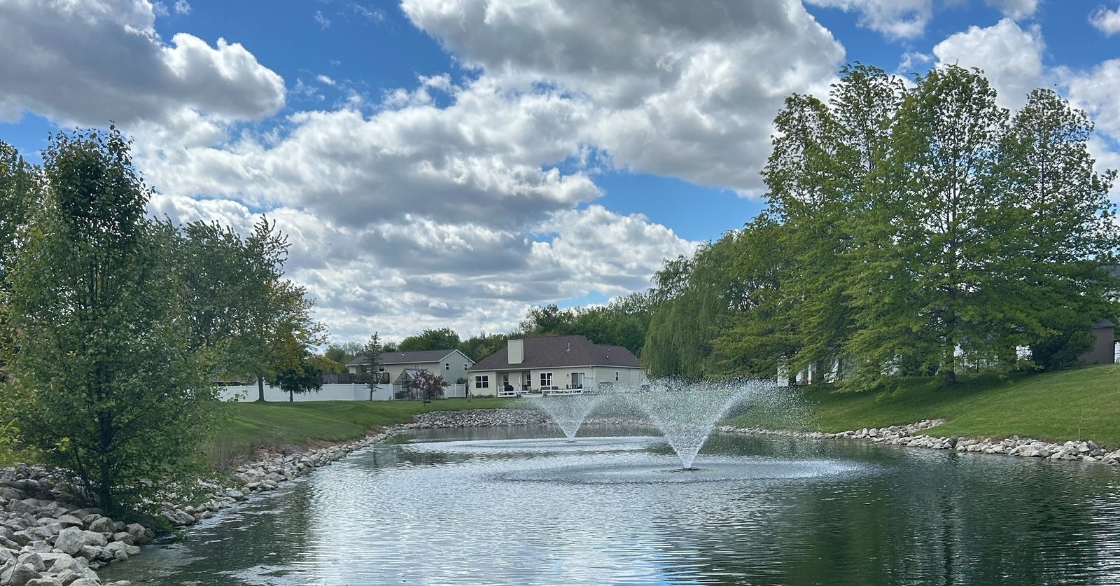fountains in pond
